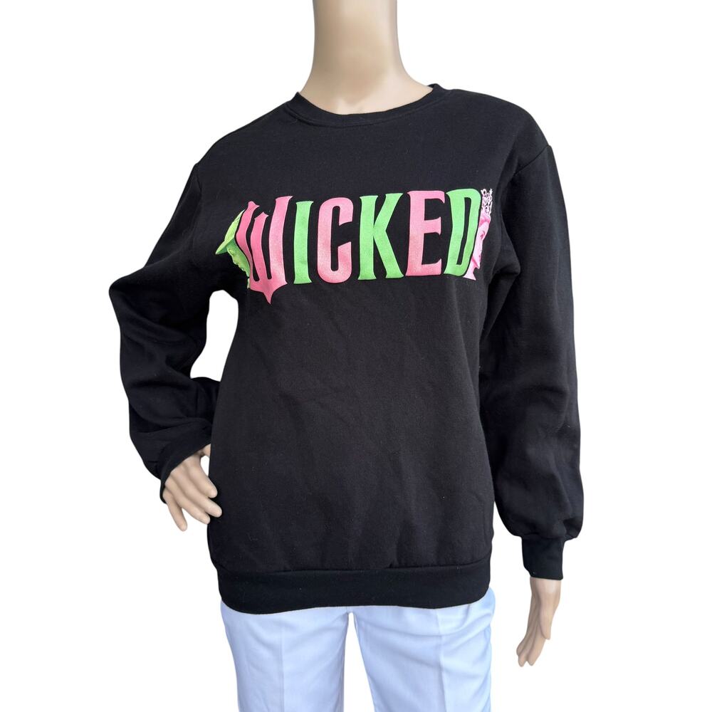 Universal Studios Wicked Sweatshirt Crewneck Black Pink Green Logo XXS